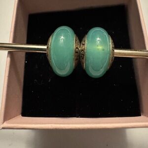 True Beadz brand of 2 glass beads in true opal mint